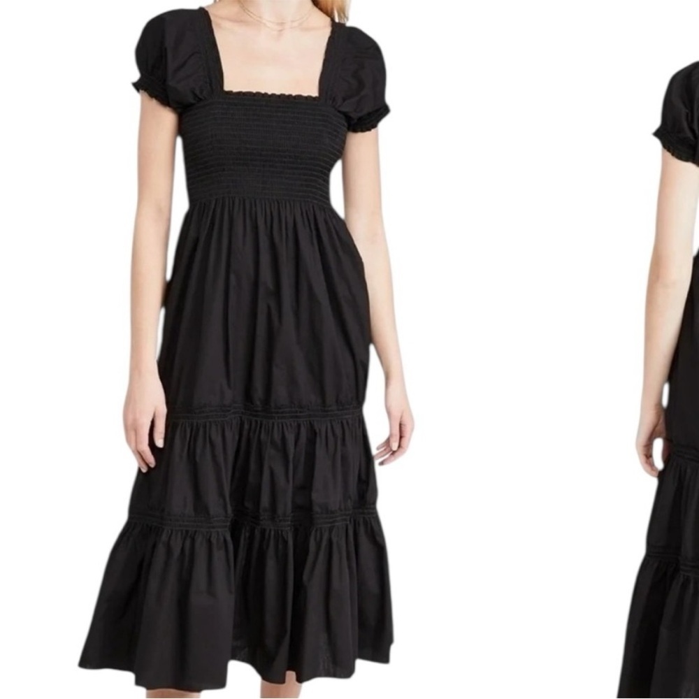 Tuckernuck O.P.T Black Square Neck Smocked Cotton Sundress Midi Dress Size XS